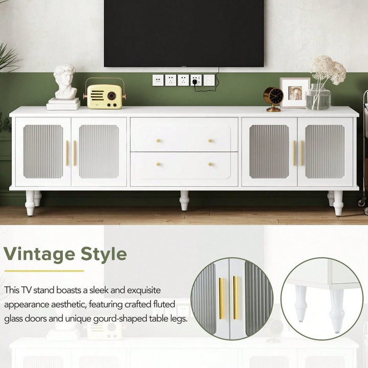 Fluted Glass Retro TV Stand for TVs Up to 78 Inch Media Console with Storage Drawers and Cabinets Image 8