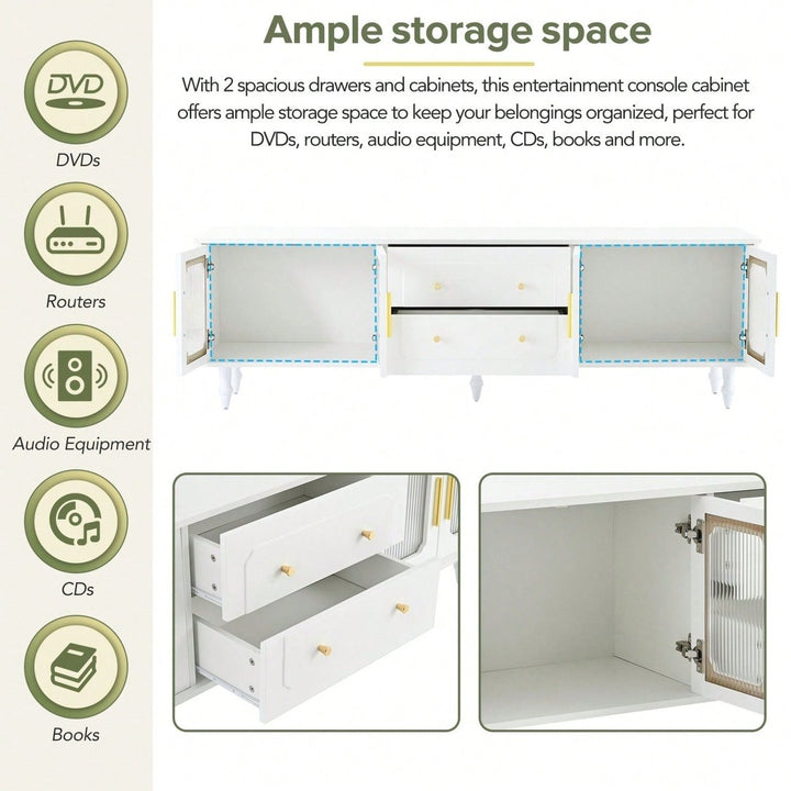 Fluted Glass Retro TV Stand for TVs Up to 78 Inch Media Console with Storage Drawers and Cabinets Image 9