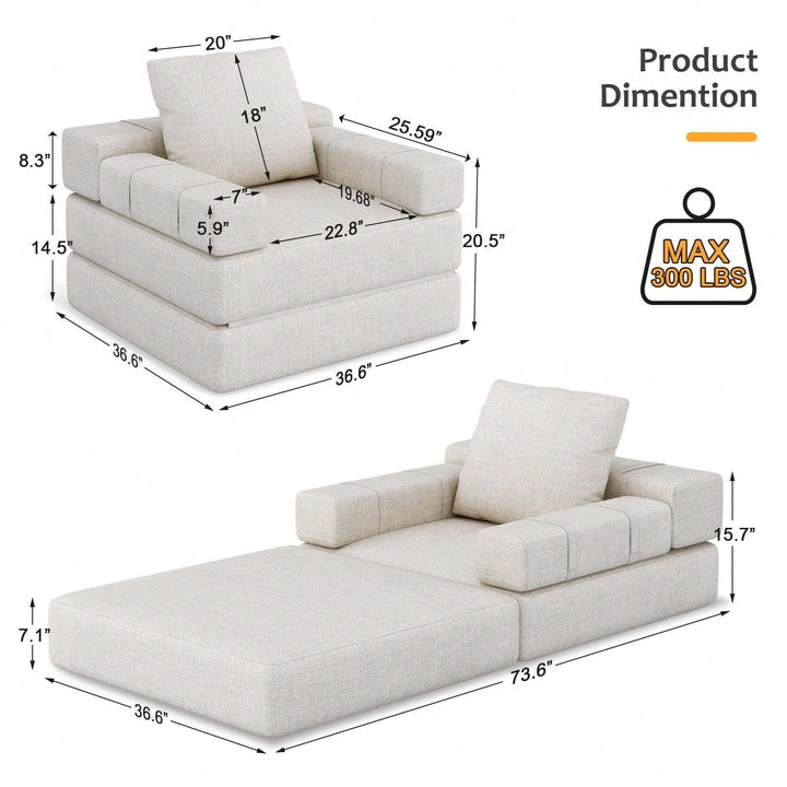 Foldable Sofa Bed, Folding Lounger Single Sofa With Removable Cushions, Portable Sofa Chair For Living Room, Guest Room, Image 6