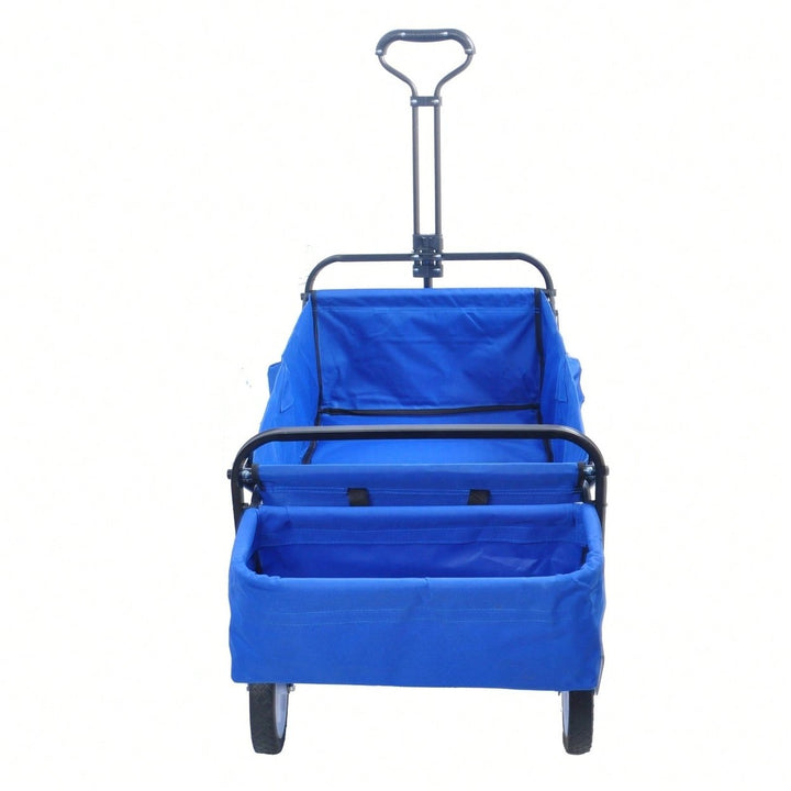 Folding Wagon Garden Shopping Beach Cart (Blue Colour) Image 1