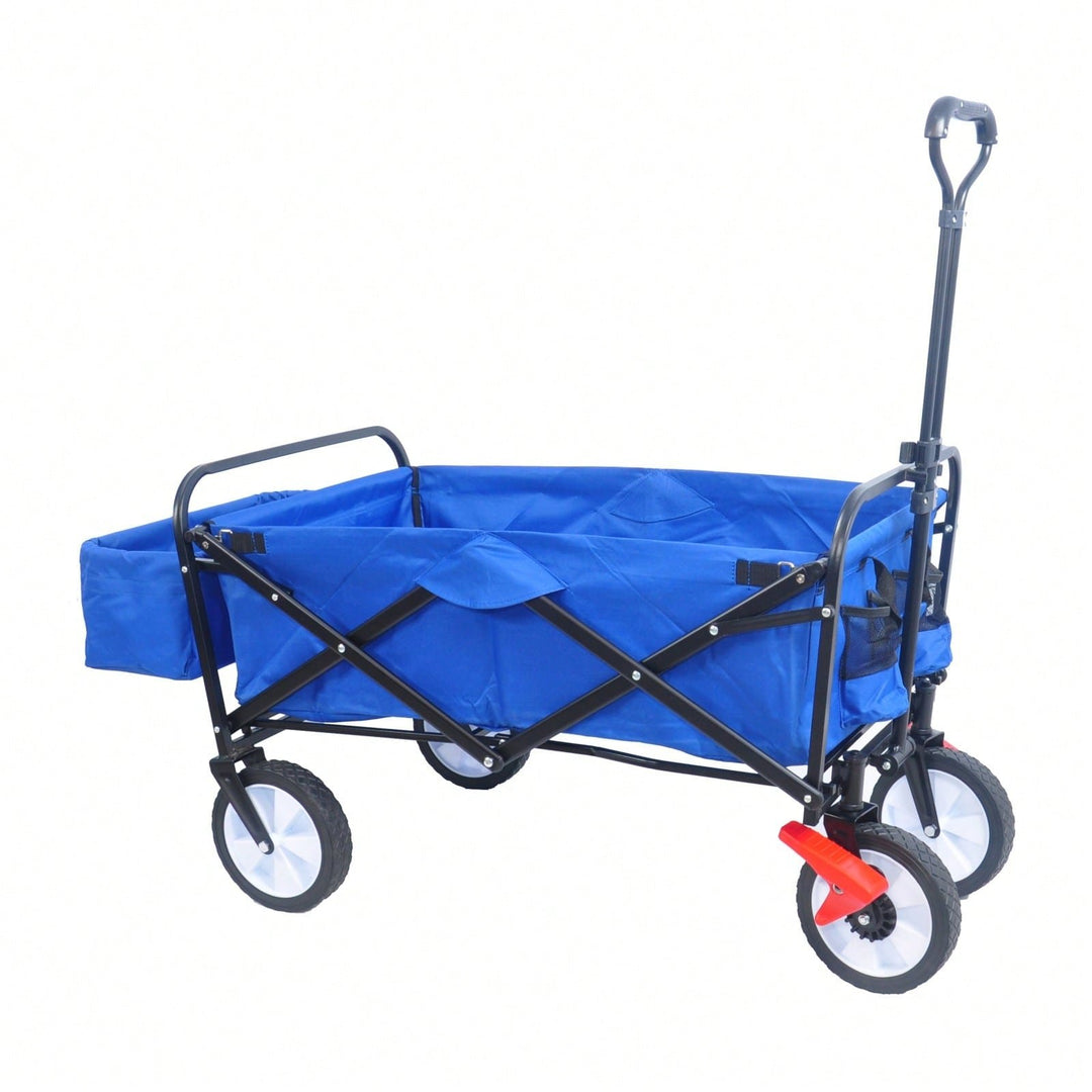 Folding Wagon Garden Shopping Beach Cart (Blue Colour) Image 3