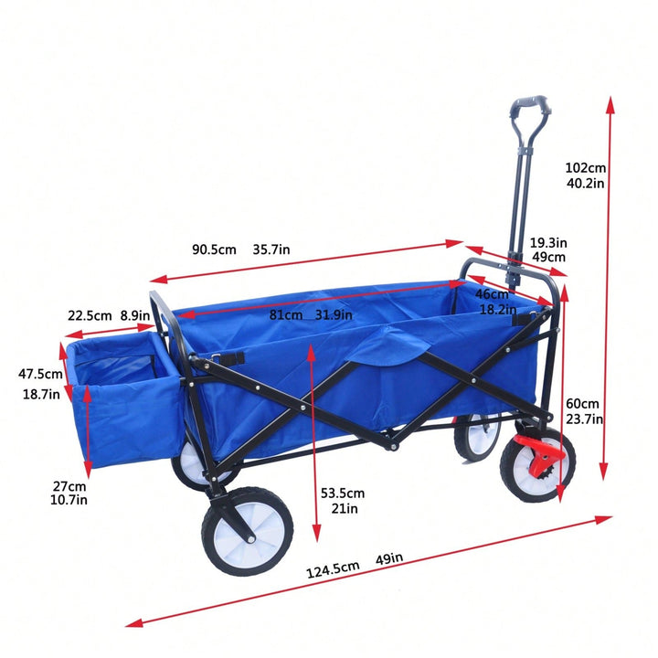 Folding Wagon Garden Shopping Beach Cart (Blue Colour) Image 4