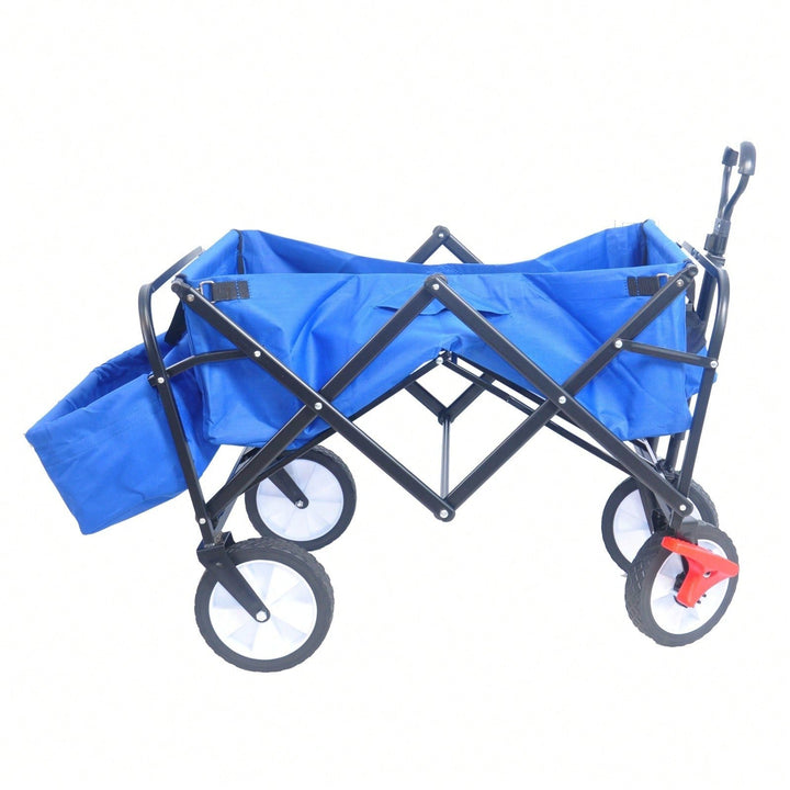 Folding Wagon Garden Shopping Beach Cart (Blue Colour) Image 5