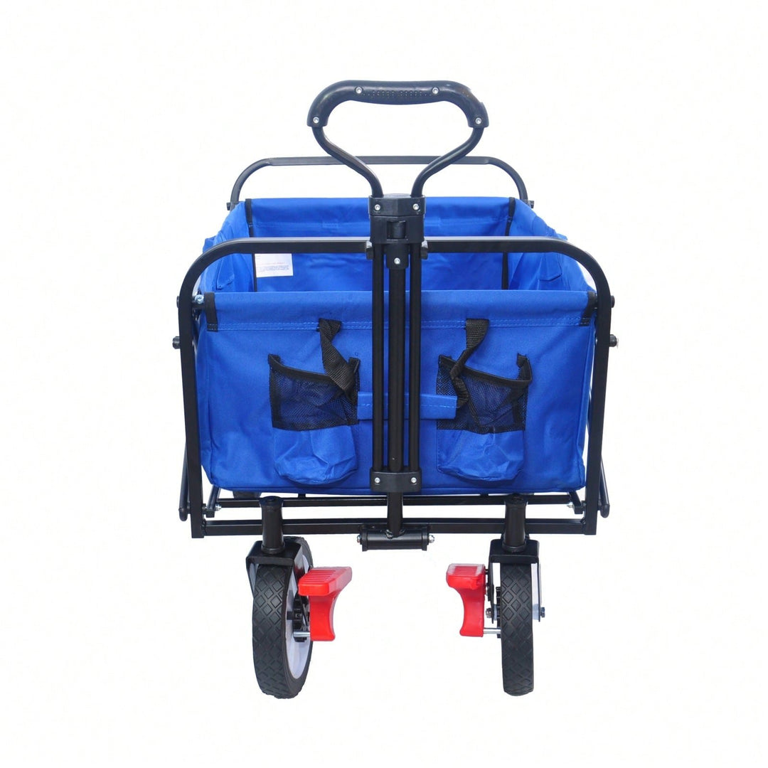 Folding Wagon Garden Shopping Beach Cart (Blue Colour) Image 6