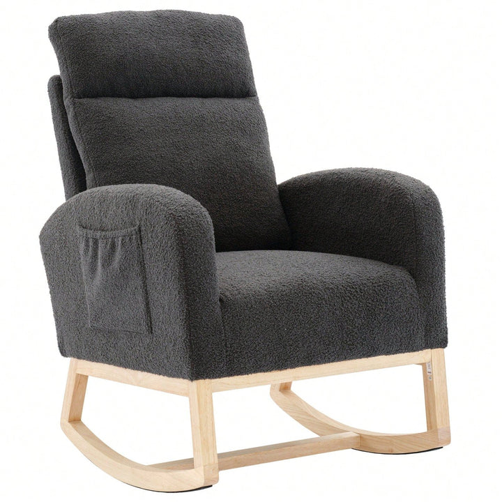 Ergonomic High Back Rocking Chair with Thick Cushioning and Side Pockets for Nursery Living Room Bedroom Image 3