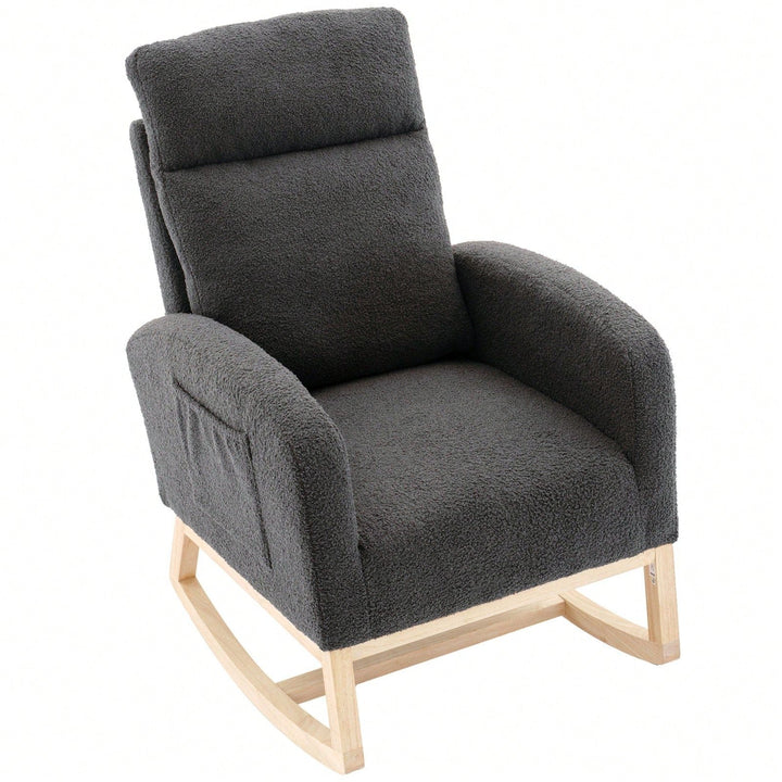 Ergonomic High Back Rocking Chair with Thick Cushioning and Side Pockets for Nursery Living Room Bedroom Image 4