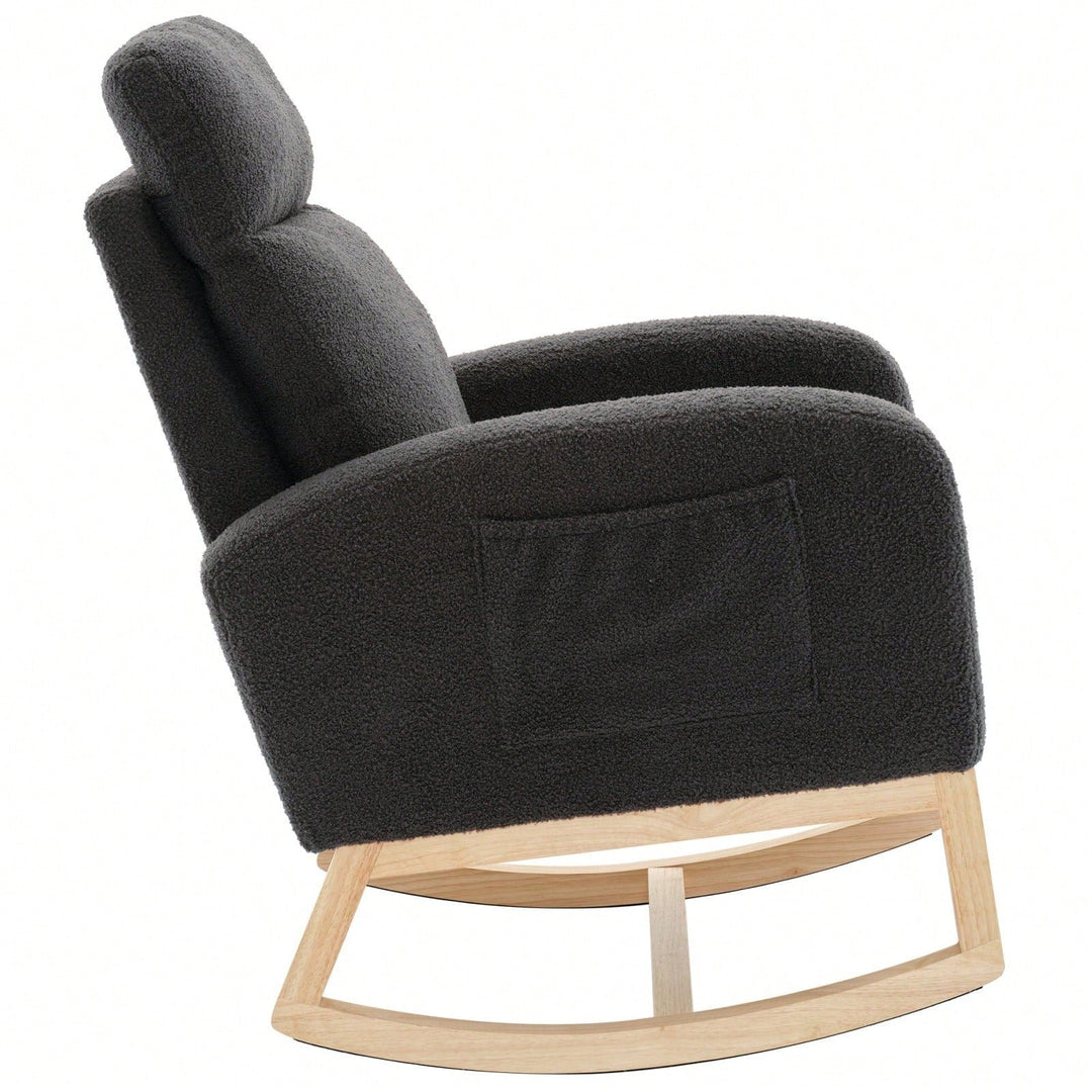 Ergonomic High Back Rocking Chair with Thick Cushioning and Side Pockets for Nursery Living Room Bedroom Image 5