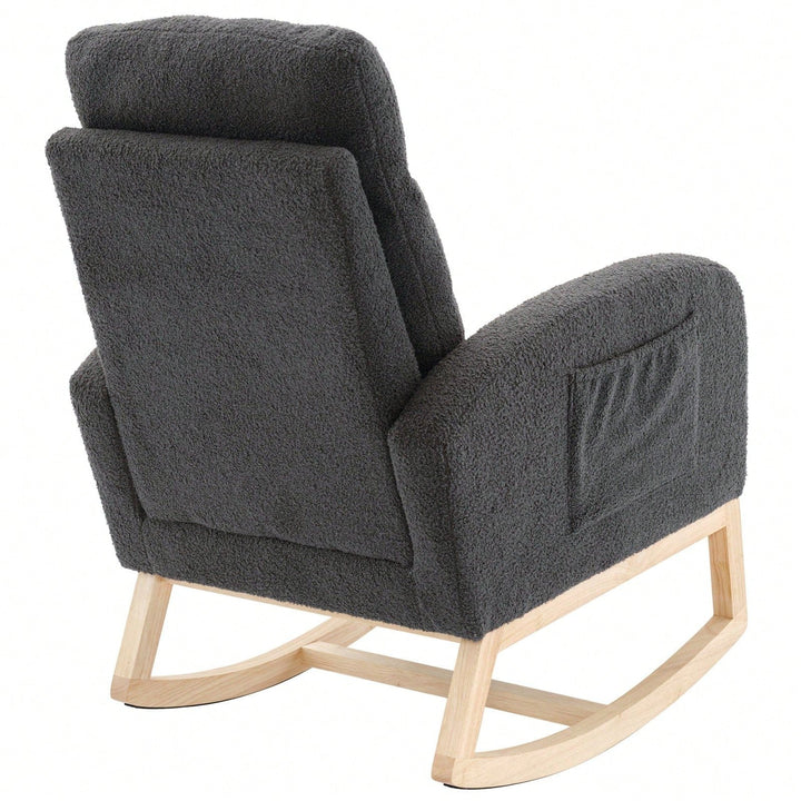 Ergonomic High Back Rocking Chair with Thick Cushioning and Side Pockets for Nursery Living Room Bedroom Image 6