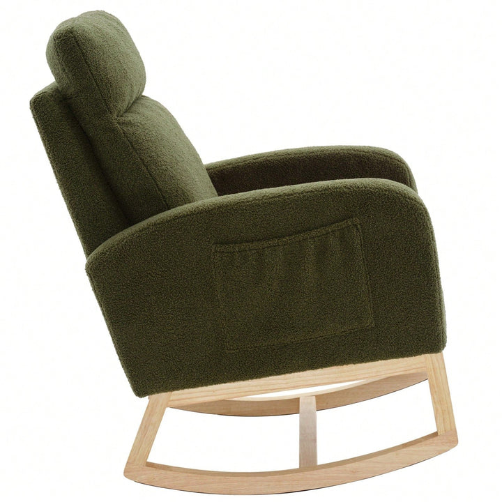 Ergonomic High Back Rocking Chair with Thick Cushioning and Side Pockets for Nursery Living Room Bedroom Image 10