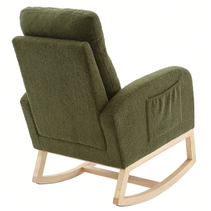 Ergonomic High Back Rocking Chair with Thick Cushioning and Side Pockets for Nursery Living Room Bedroom Image 11