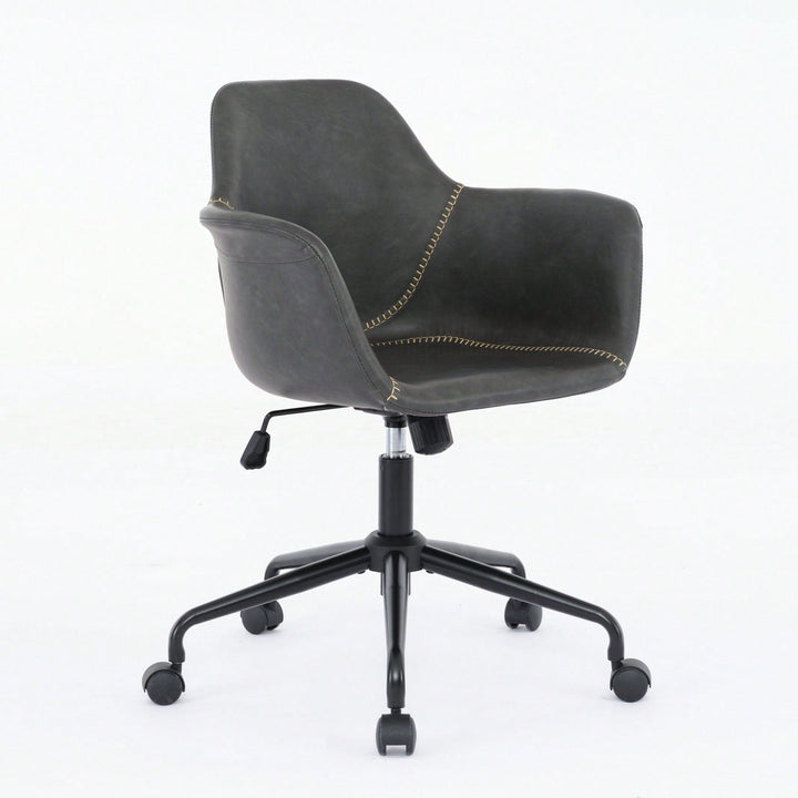 Ergonomic Mid-Century Modern Swivel Office Chair with Adjustable Height and Back Support for Home and Study Image 2