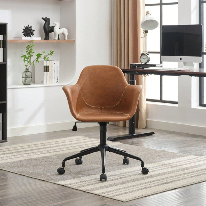 Ergonomic Mid-Century Modern Swivel Office Chair with Adjustable Height and Back Support for Home and Study Image 11