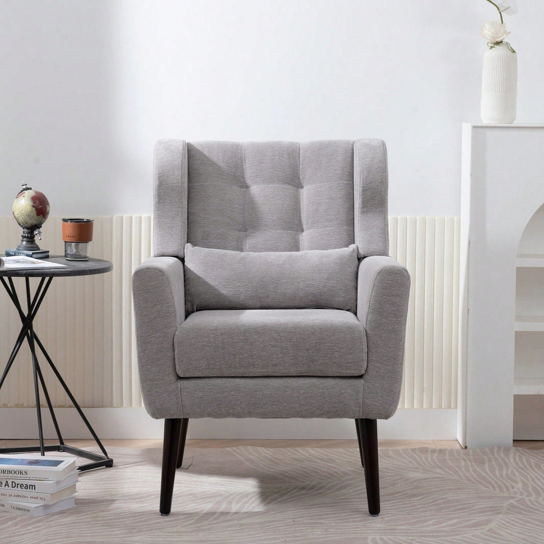 Ergonomic Modern Chenille Accent Chair with Padded Seat and Sturdy Wood Legs for Living Room and Bedroom Image 2