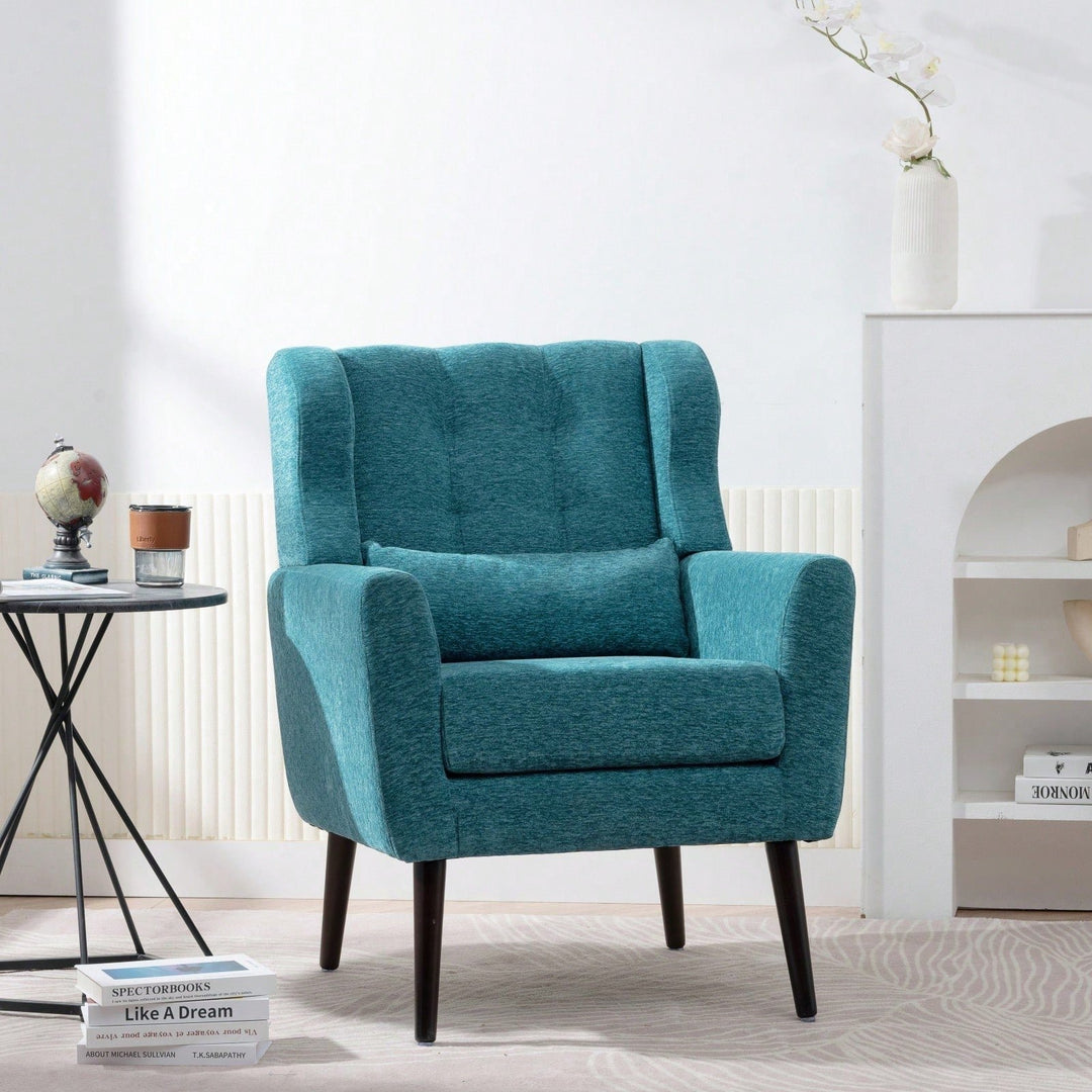 Ergonomic Modern Chenille Accent Chair with Padded Seat and Sturdy Wood Legs for Living Room and Bedroom Image 4