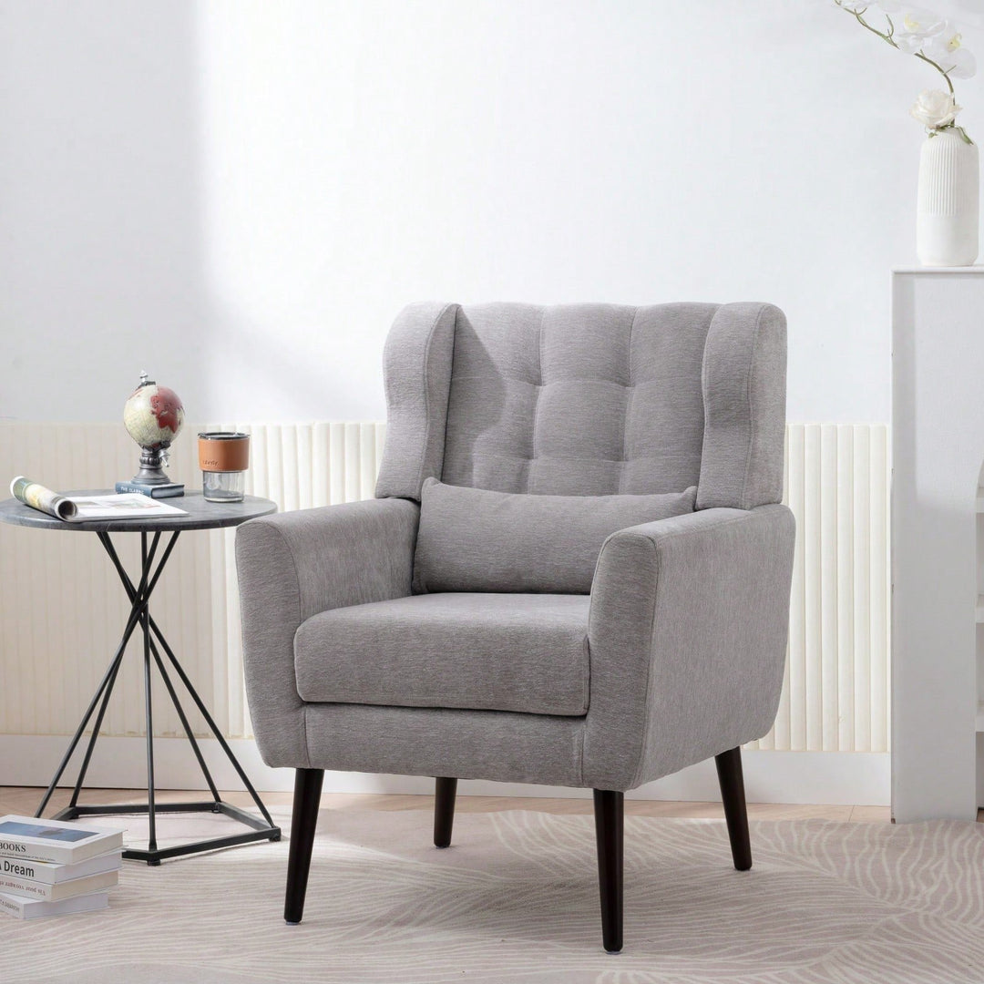 Ergonomic Modern Chenille Accent Chair with Padded Seat and Sturdy Wood Legs for Living Room and Bedroom Image 9