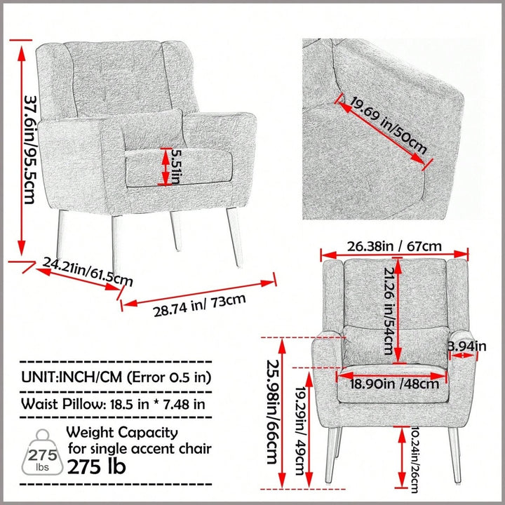 Ergonomic Modern Chenille Accent Chair with Padded Seat and Sturdy Wood Legs for Living Room and Bedroom Image 11