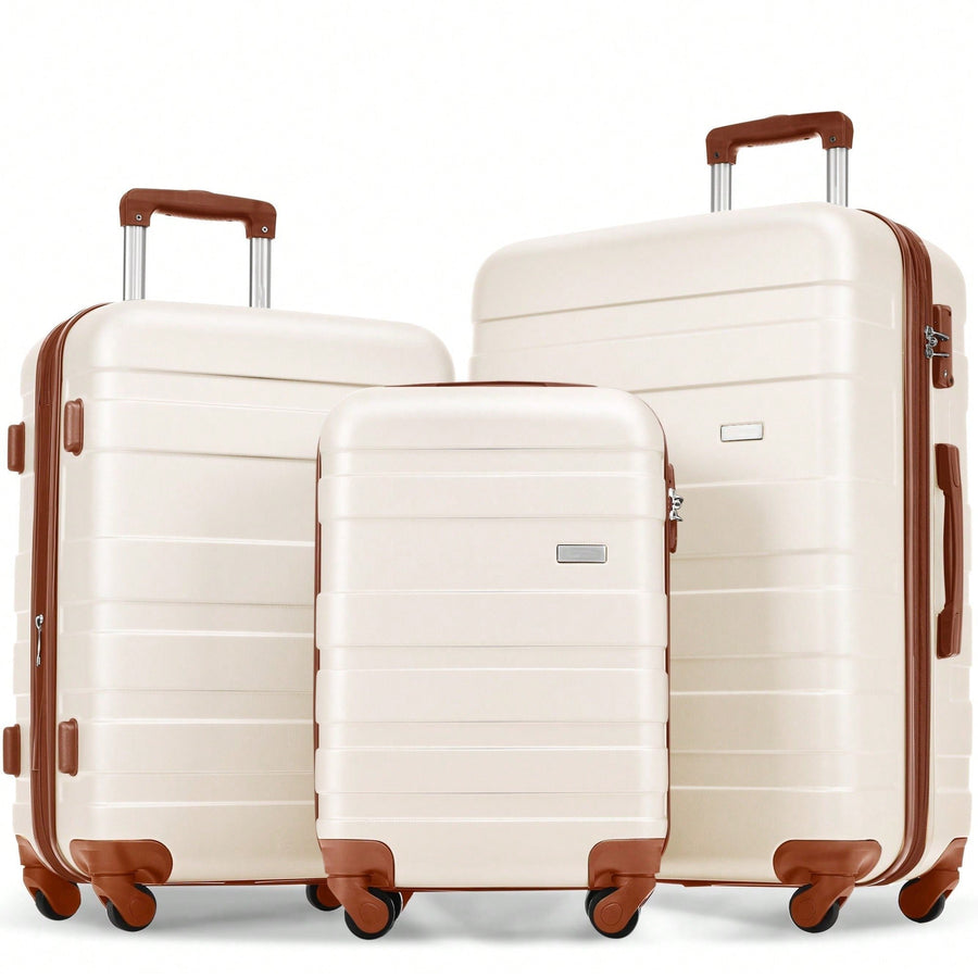 Expandable 3-Piece Hardshell Luggage Set - Lightweight Durable Suitcases With Spinner Wheels and TSA Lock - Ivory and Image 1