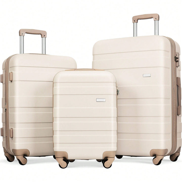 Expandable 3-Piece Hardshell Luggage Set - Lightweight Durable Suitcases With Spinner Wheels and TSA Lock - Ivory and Image 3