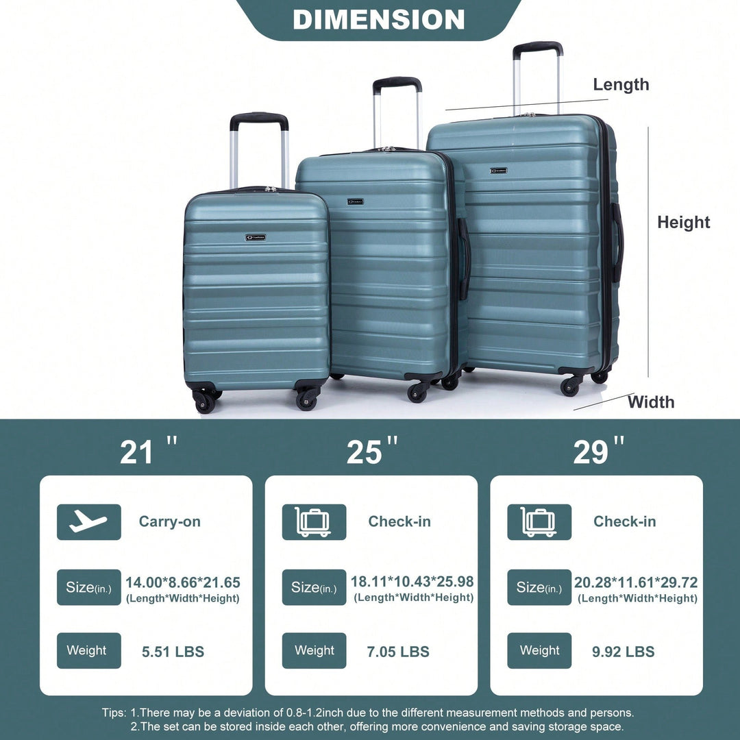 Expandable 3-Piece Lightweight PC Luggage Set With TSA Lock, Spinner Wheels, And Hooks Image 7