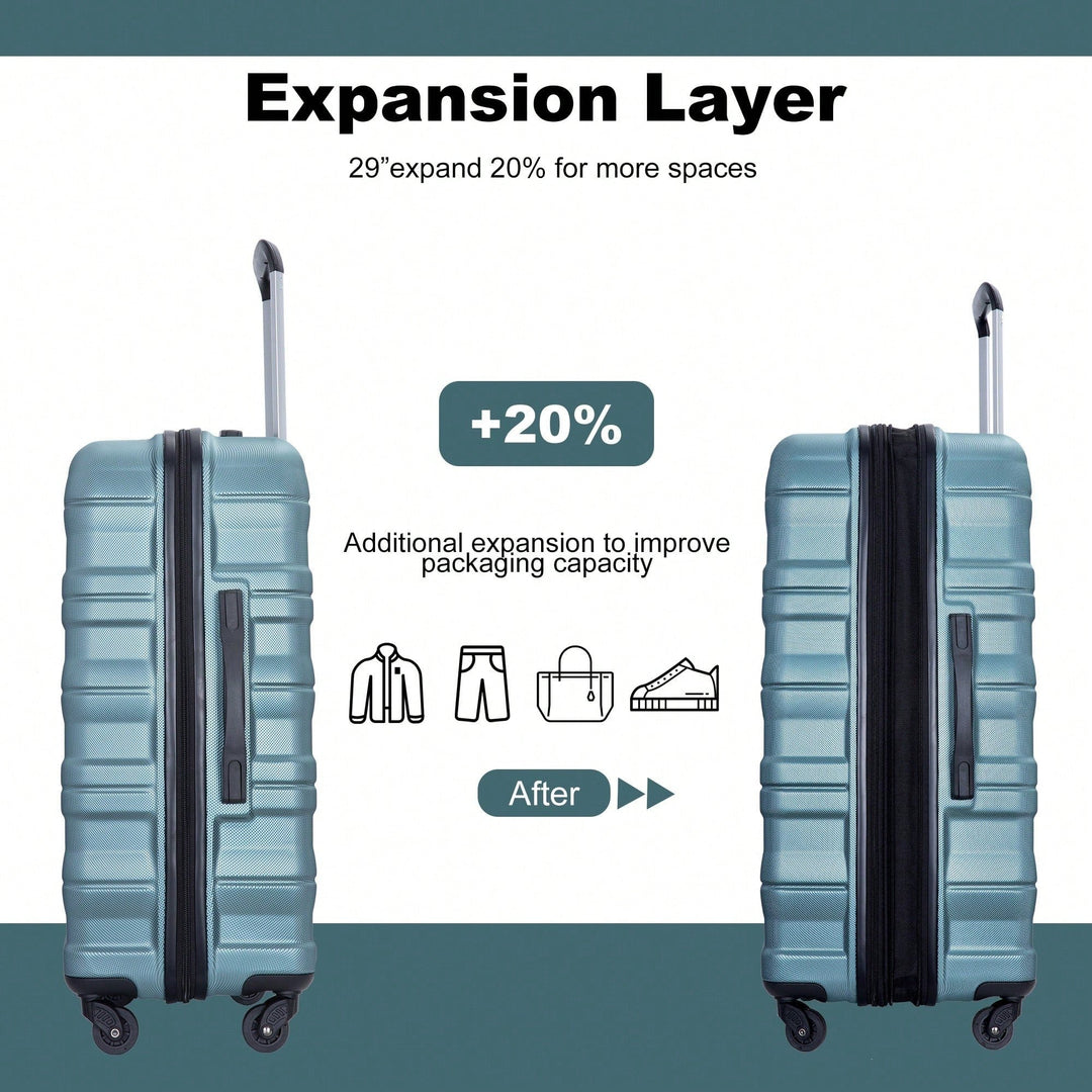 Expandable 3-Piece Lightweight PC Luggage Set With TSA Lock, Spinner Wheels, And Hooks Image 9