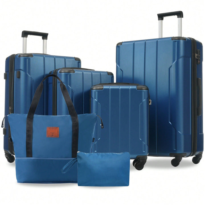 Expandable 6-Piece Hardshell Luggage Set With Wheels And TSA Lock - Lightweight Travel Suitcases In Blue For Men And Image 2