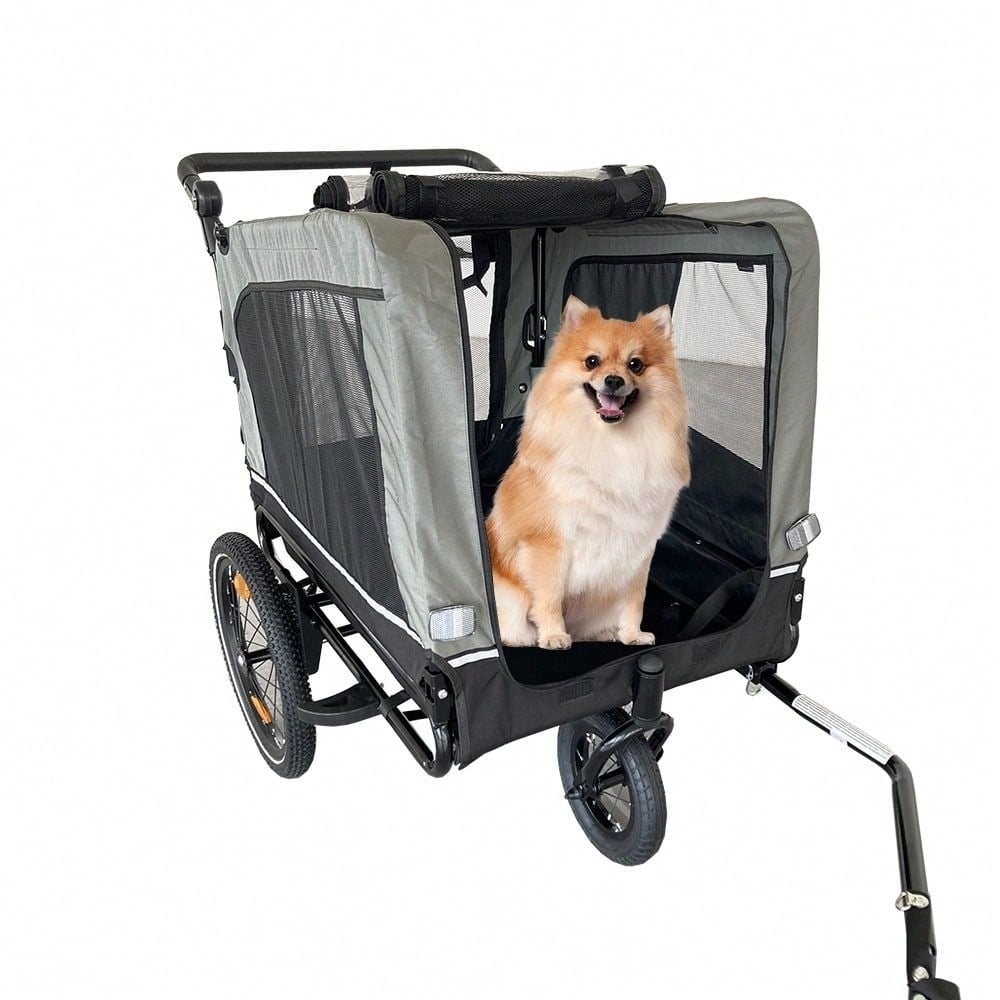 Elder Pet Stroller and Trailer for Medium to Large Dogs with Zippered Entrances and Mesh Doors Image 2