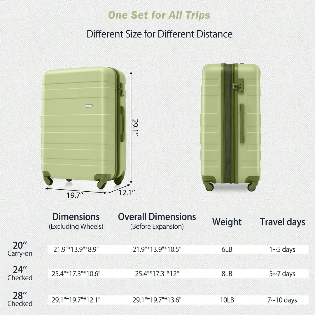 Expandable ABS Hardshell Luggage Set 3pcs Lightweight Durable Suitcase With Spinner Wheels And TSA Lock 20 24 28 Image 7