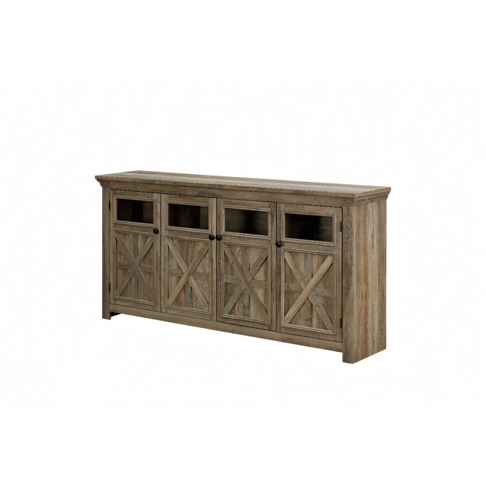 Farmhouse 4-Door Buffet Sideboard with Barn Design - Gray Wash Storage Cabinet for Dining Room Coffee Bar or Wine Bar Image 3