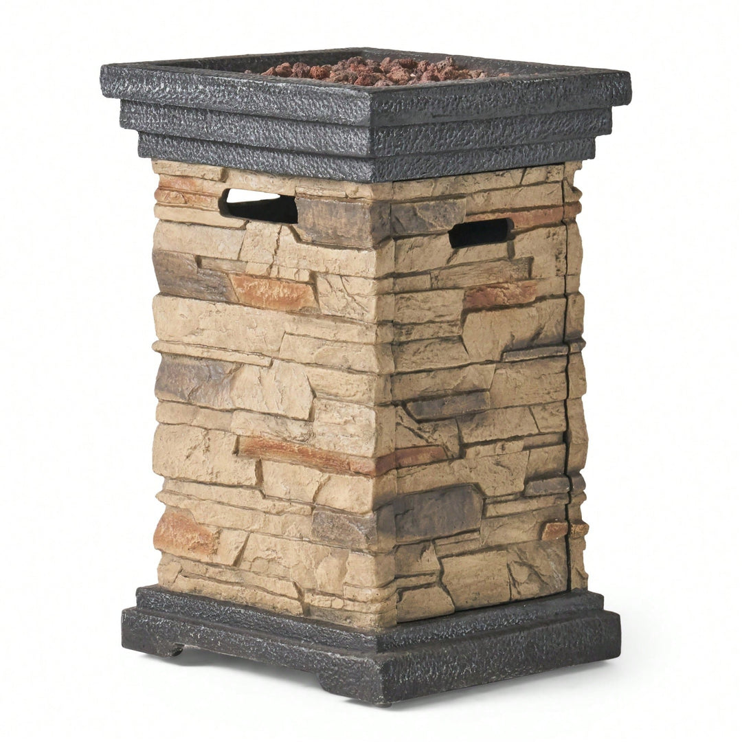 Elegant 19.5-Inch Outdoor Stone Fire Column - 40,000 BTU Patio Heater For Cozy Gatherings Image 2