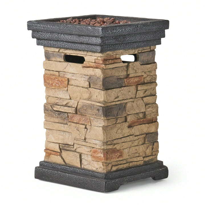 Elegant 19.5-Inch Outdoor Stone Fire Column - 40,000 BTU Patio Heater For Cozy Gatherings Image 3