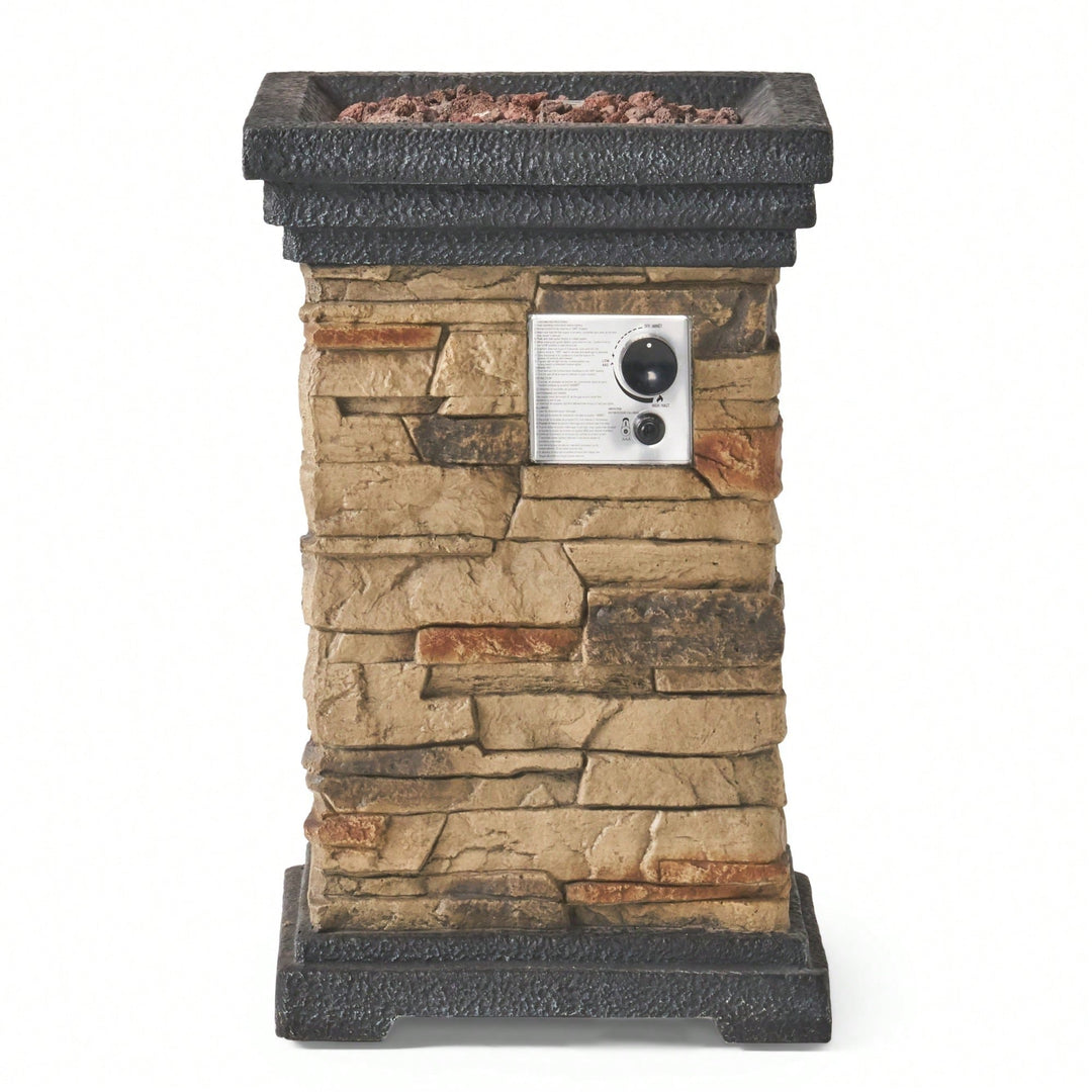 Elegant 19.5-Inch Outdoor Stone Fire Column - 40,000 BTU Patio Heater For Cozy Gatherings Image 4