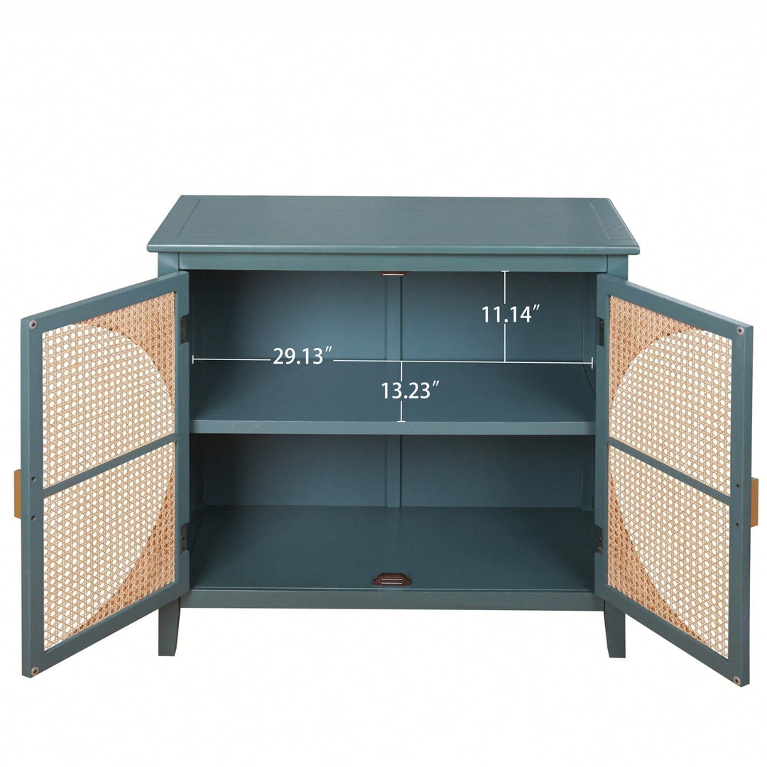 Elegant 2-Door Semi-Circular Cabinet With Natural Rattan Weaving  Versatile Storage For Living Room, Bedroom, And Study Image 5