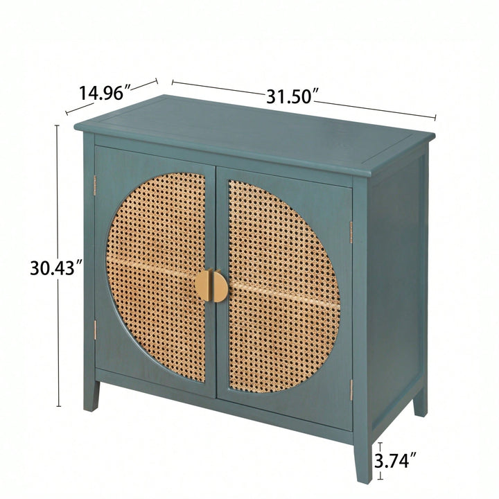 Elegant 2-Door Semi-Circular Cabinet With Natural Rattan Weaving  Versatile Storage For Living Room, Bedroom, And Study Image 7