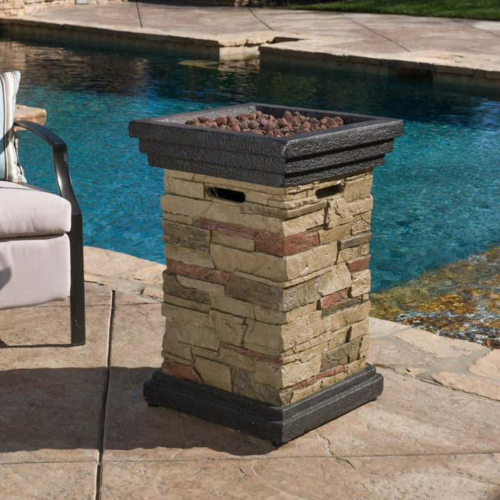 Elegant 19.5-Inch Outdoor Stone Fire Column - 40,000 BTU Patio Heater For Cozy Gatherings Image 7