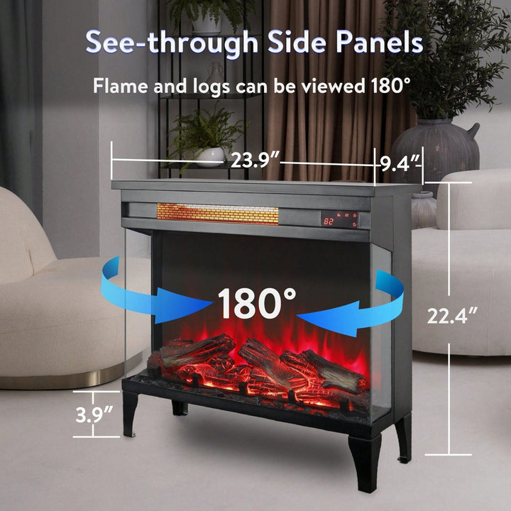 Elegant 24-Inch Three-Sided Glass Electric Fireplace With Stylish Feet - Contemporary Home Heating Solution Image 4