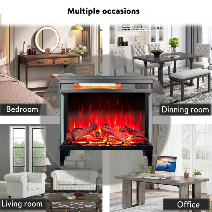 Elegant 24-Inch Three-Sided Glass Electric Fireplace With Stylish Feet - Contemporary Home Heating Solution Image 5