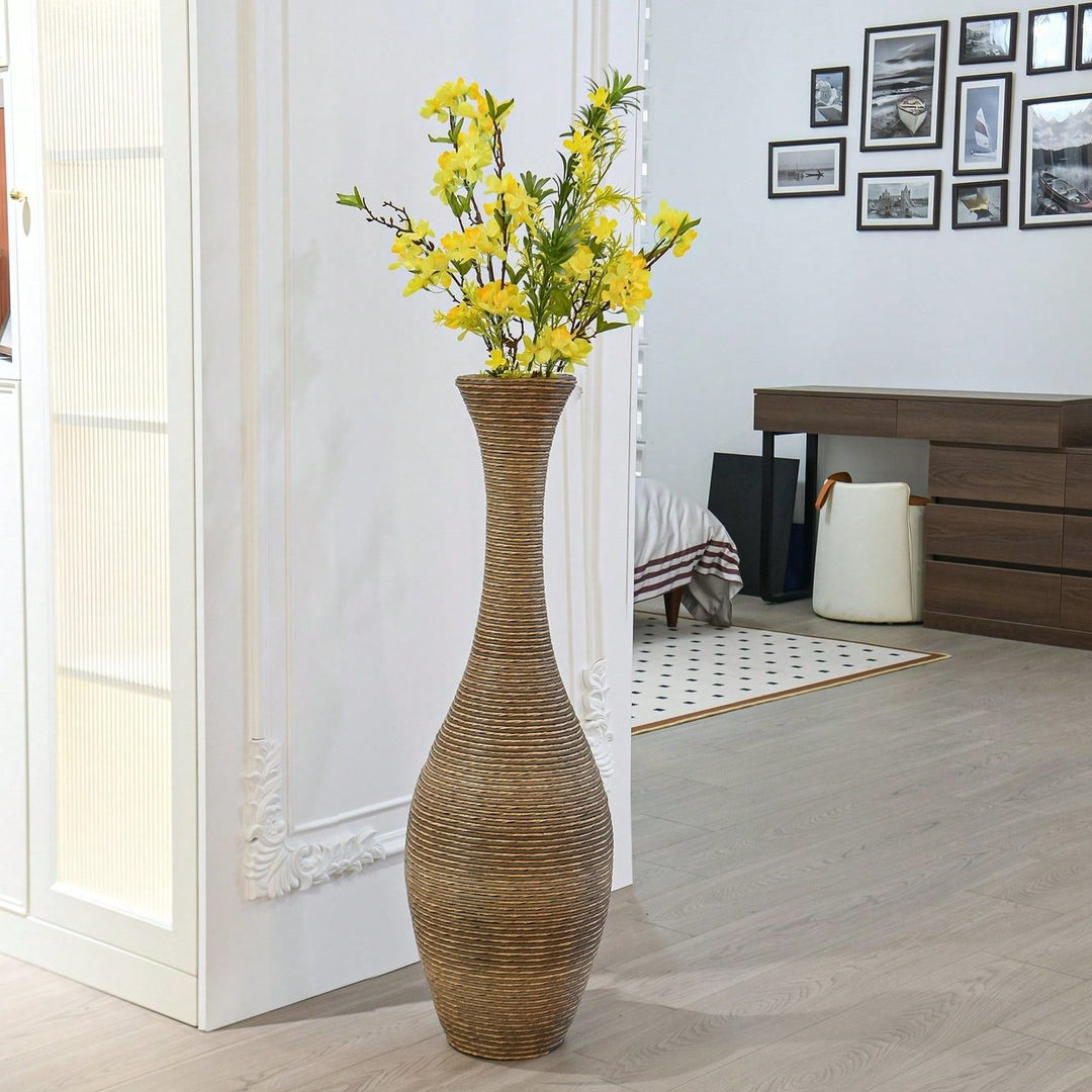 Elegant 39-Inch Beige Rattan Floor Vase for Living Room Entryway or Hallway Perfect for Dried or Silk Flowers Image 1