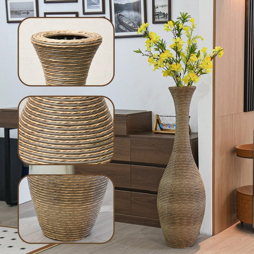 Elegant 39-Inch Beige Rattan Floor Vase for Living Room Entryway or Hallway Perfect for Dried or Silk Flowers Image 8