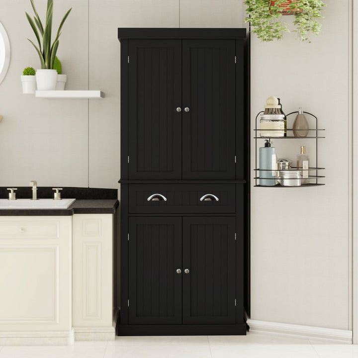 Elegant 71-Inch Kitchen Pantry Storage Cabinet With Adjustable Shelves, Drawer, And 4 Doors For Dining Room And Laundry Image 1