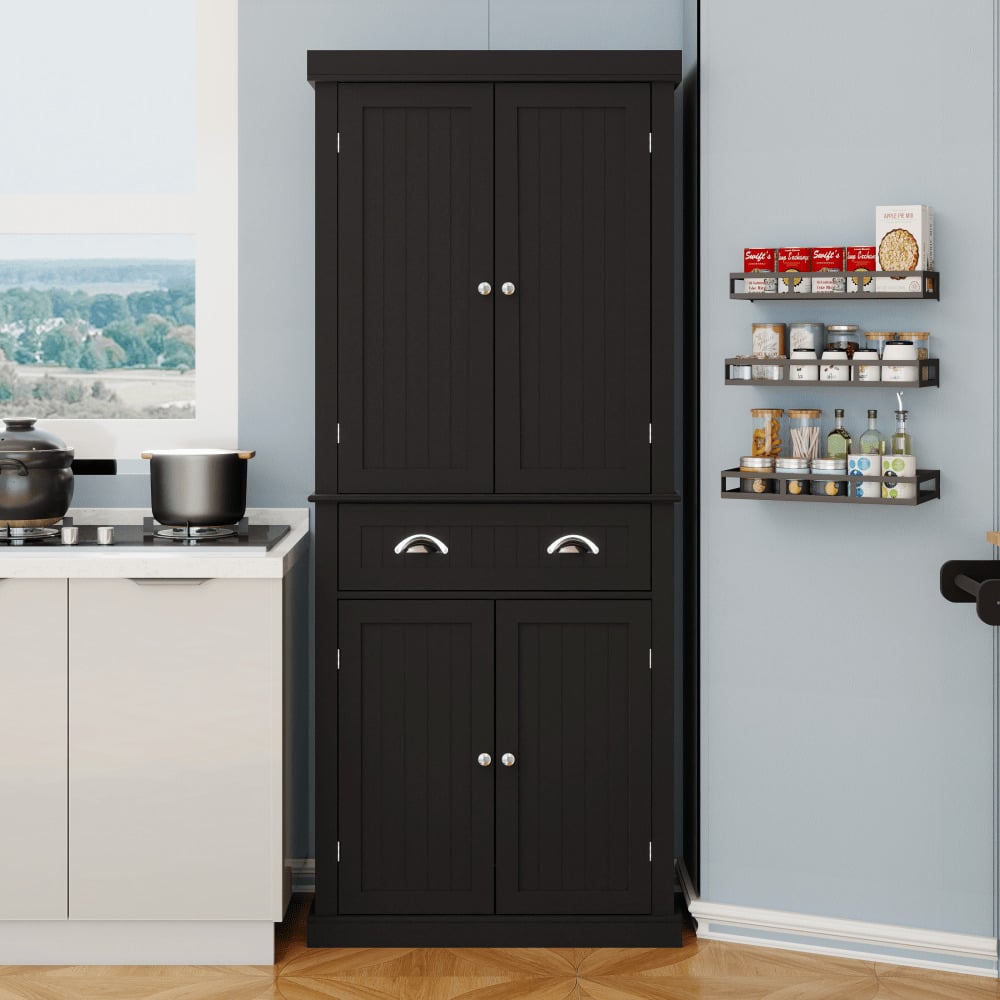 Elegant 71-Inch Kitchen Pantry Storage Cabinet With Adjustable Shelves, Drawer, And 4 Doors For Dining Room And Laundry Image 2