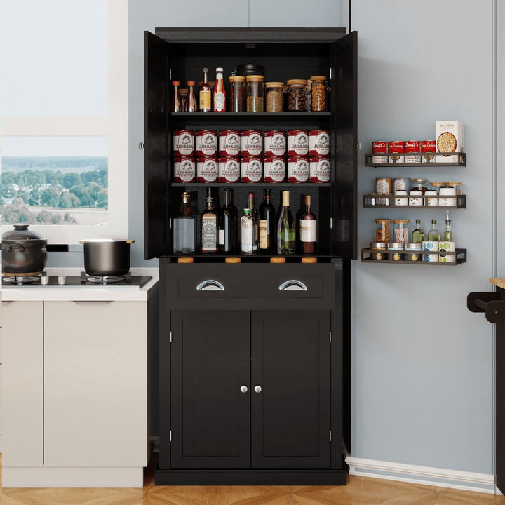 Elegant 71-Inch Kitchen Pantry Storage Cabinet With Adjustable Shelves, Drawer, And 4 Doors For Dining Room And Laundry Image 4