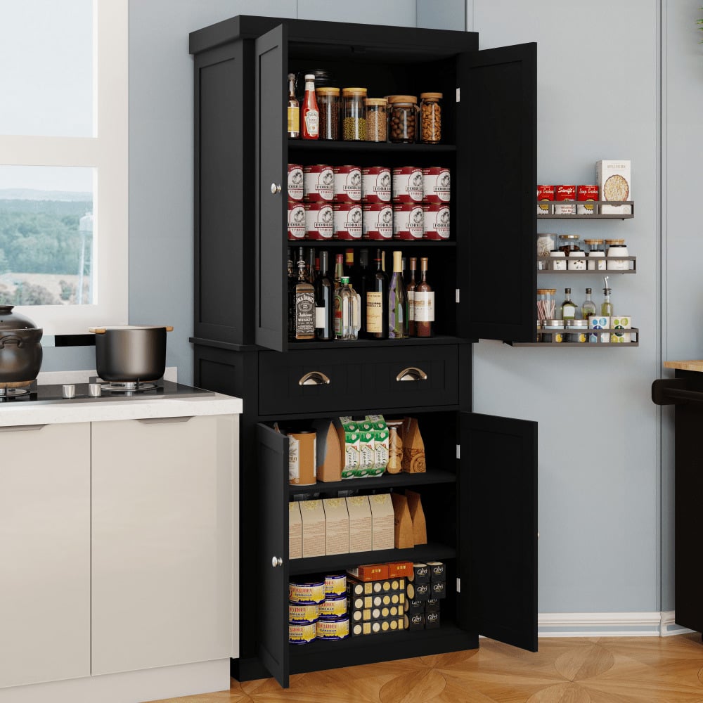 Elegant 71-Inch Kitchen Pantry Storage Cabinet With Adjustable Shelves, Drawer, And 4 Doors For Dining Room And Laundry Image 5