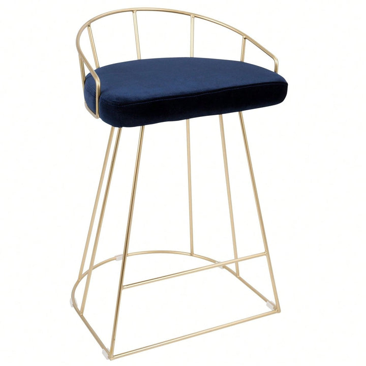 Contemporary-Glam Counter Stool In Gold With Blue Velvet - Set Of 2 Image 4