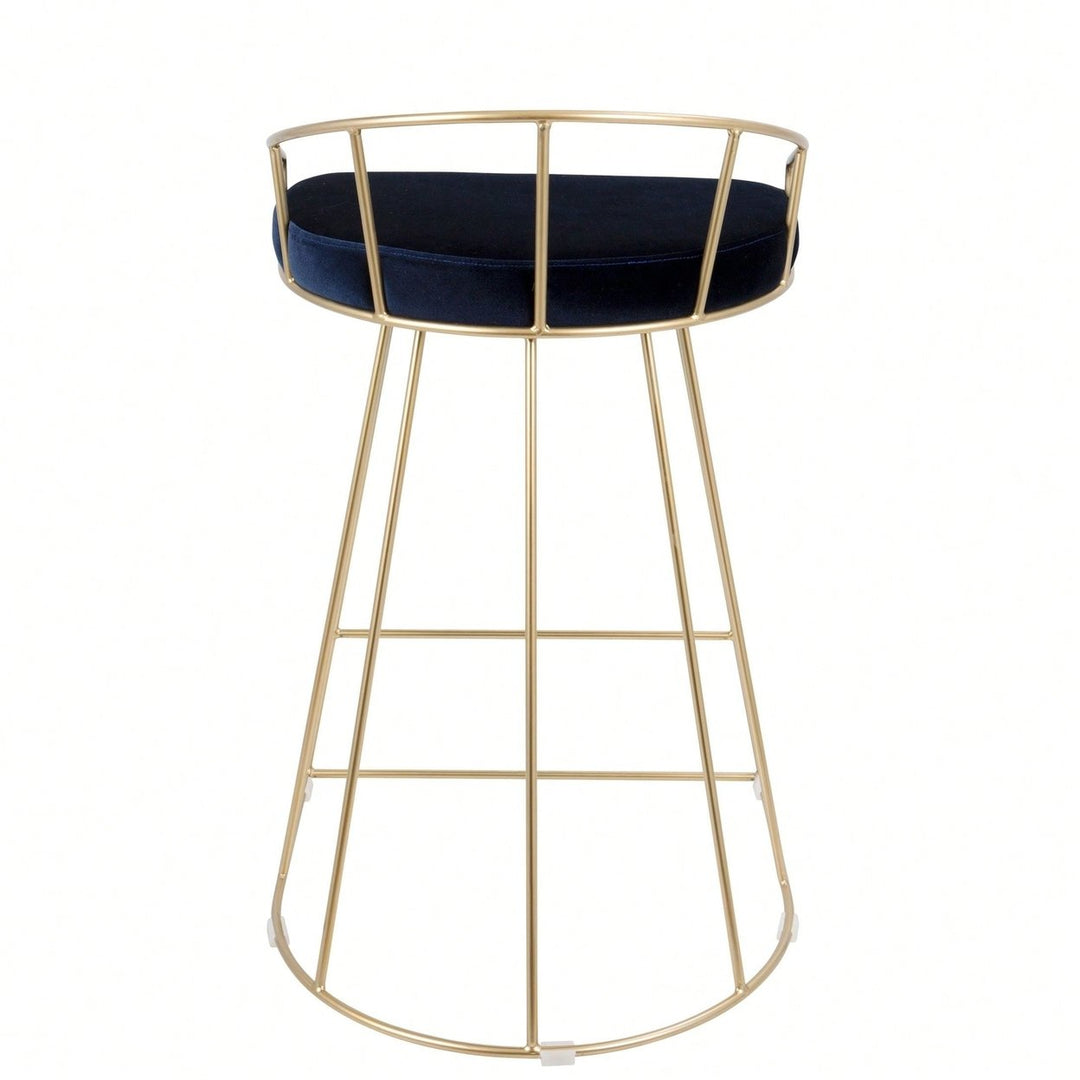 Contemporary-Glam Counter Stool In Gold With Blue Velvet - Set Of 2 Image 5