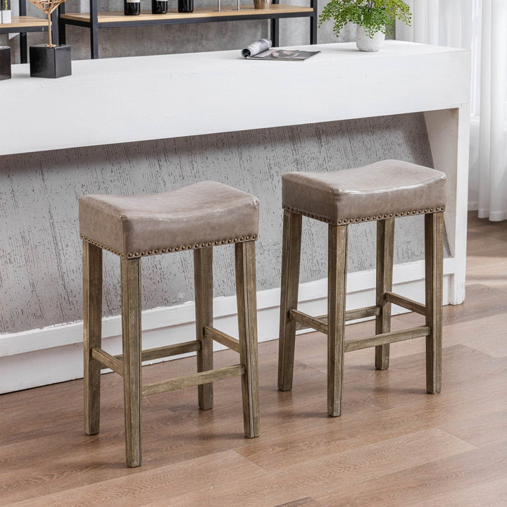 Counter Height 29" Bar Stools for Kitchen Counter Backless Faux Leather Stools Farmhouse Island Chairs (29 Inch, Gray, Image 1