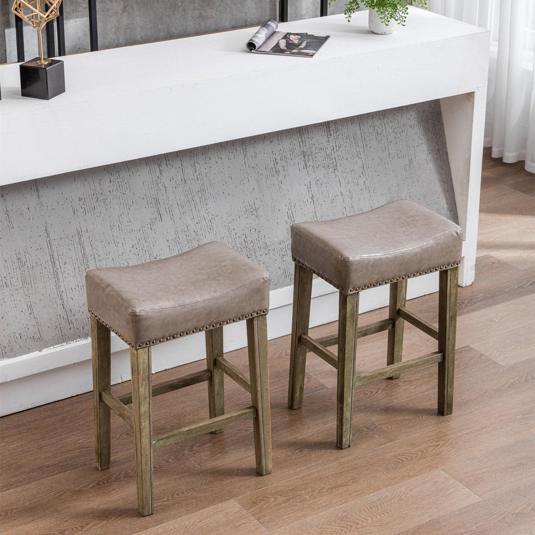 Counter Height 26" Bar Stools for Kitchen Counter Backless Faux Leather Stools Farmhouse Island Chairs (26 Inch, Gray, Image 11