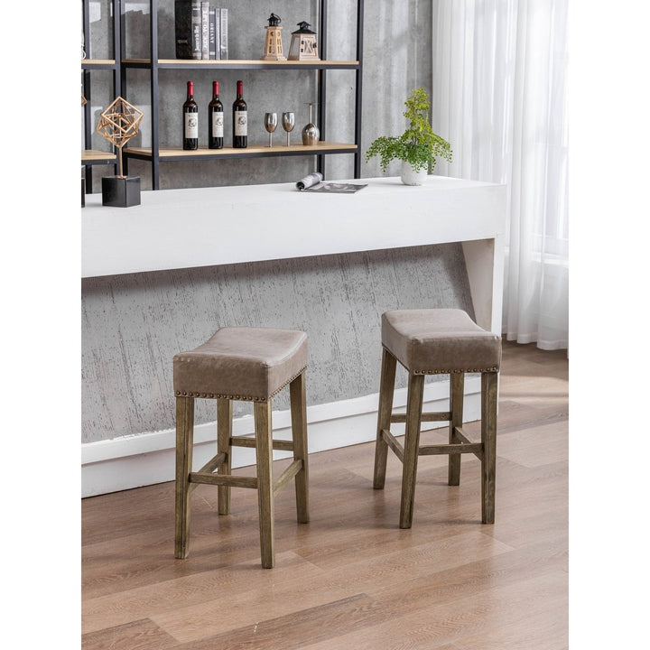 Counter Height 26" Bar Stools for Kitchen Counter Backless Faux Leather Stools Farmhouse Island Chairs (26 Inch, Gray, Image 12