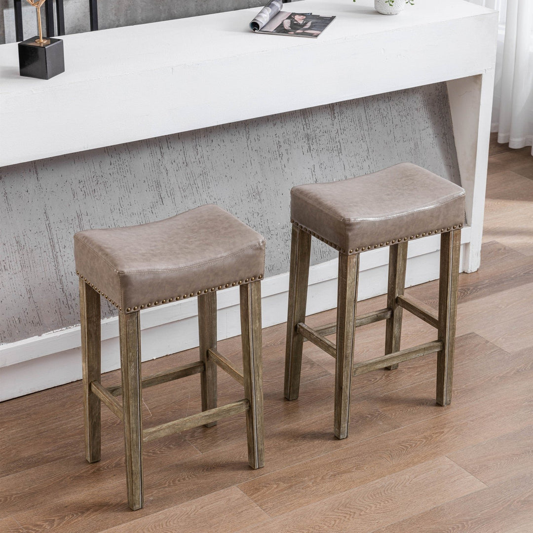 Counter Height 29" Bar Stools for Kitchen Counter Backless Faux Leather Stools Farmhouse Island Chairs (29 Inch, Gray, Image 9