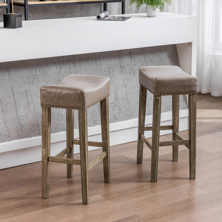 Counter Height 29" Bar Stools for Kitchen Counter Backless Faux Leather Stools Farmhouse Island Chairs (29 Inch, Gray, Image 10