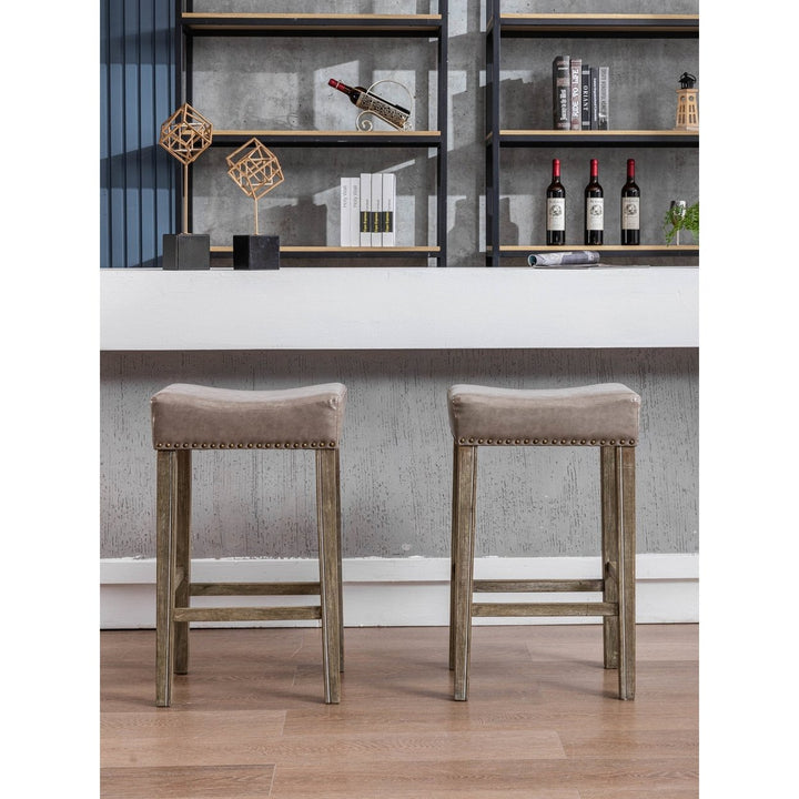 Counter Height 29" Bar Stools for Kitchen Counter Backless Faux Leather Stools Farmhouse Island Chairs (29 Inch, Gray, Image 11